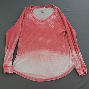 Chicka D Womens Long Sleeve Thermal V Neck T Shirt Top Red White Tie Dye Size M